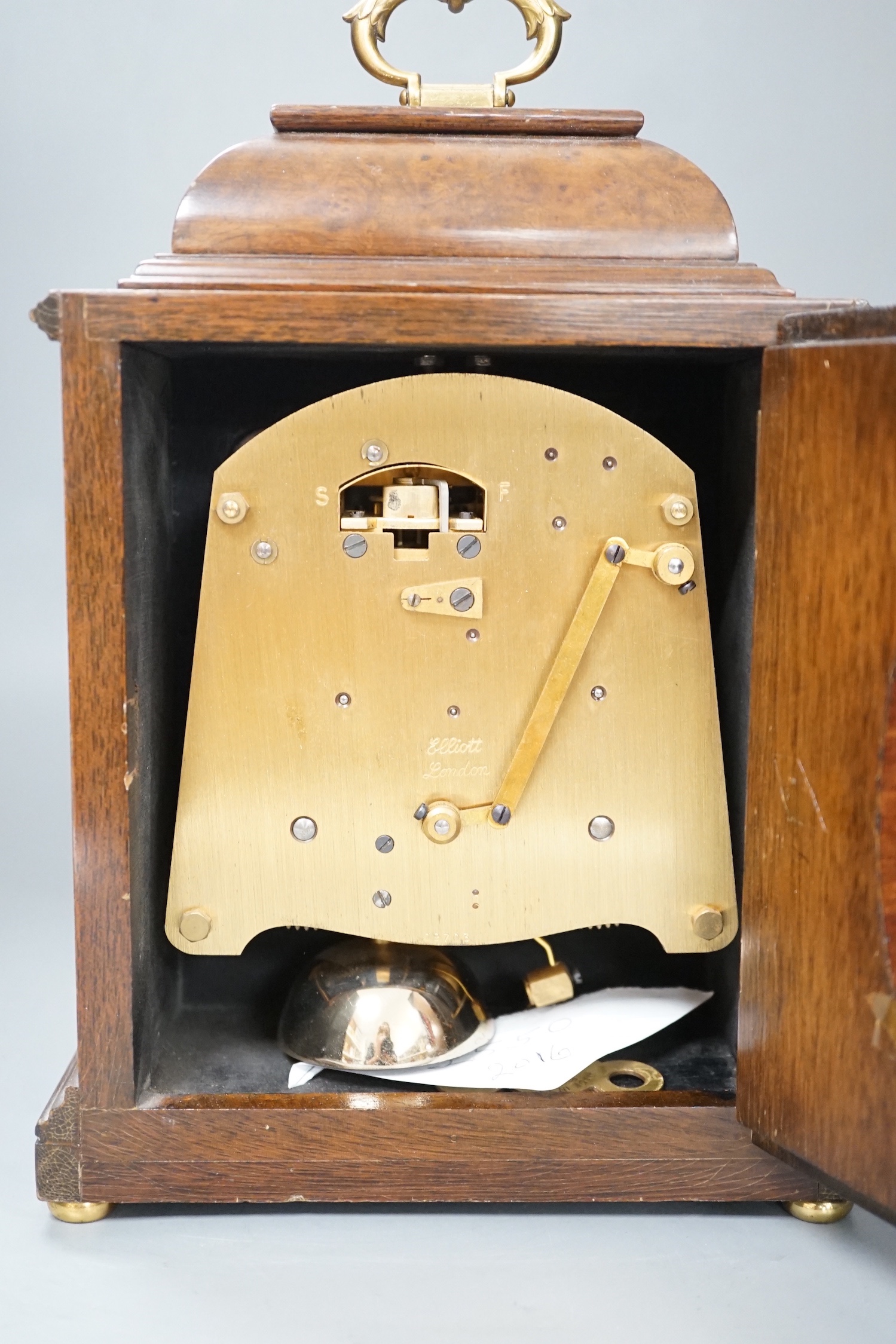 An Elliott burr walnut mantel clock - 27cm high